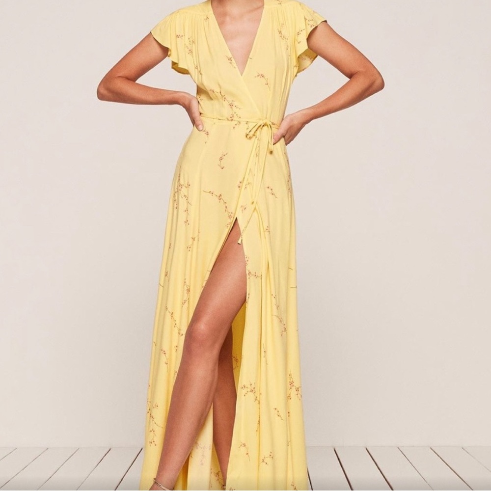REFORMATION Sparrow maxi full length dress flutter sleeve wrap sakura XS